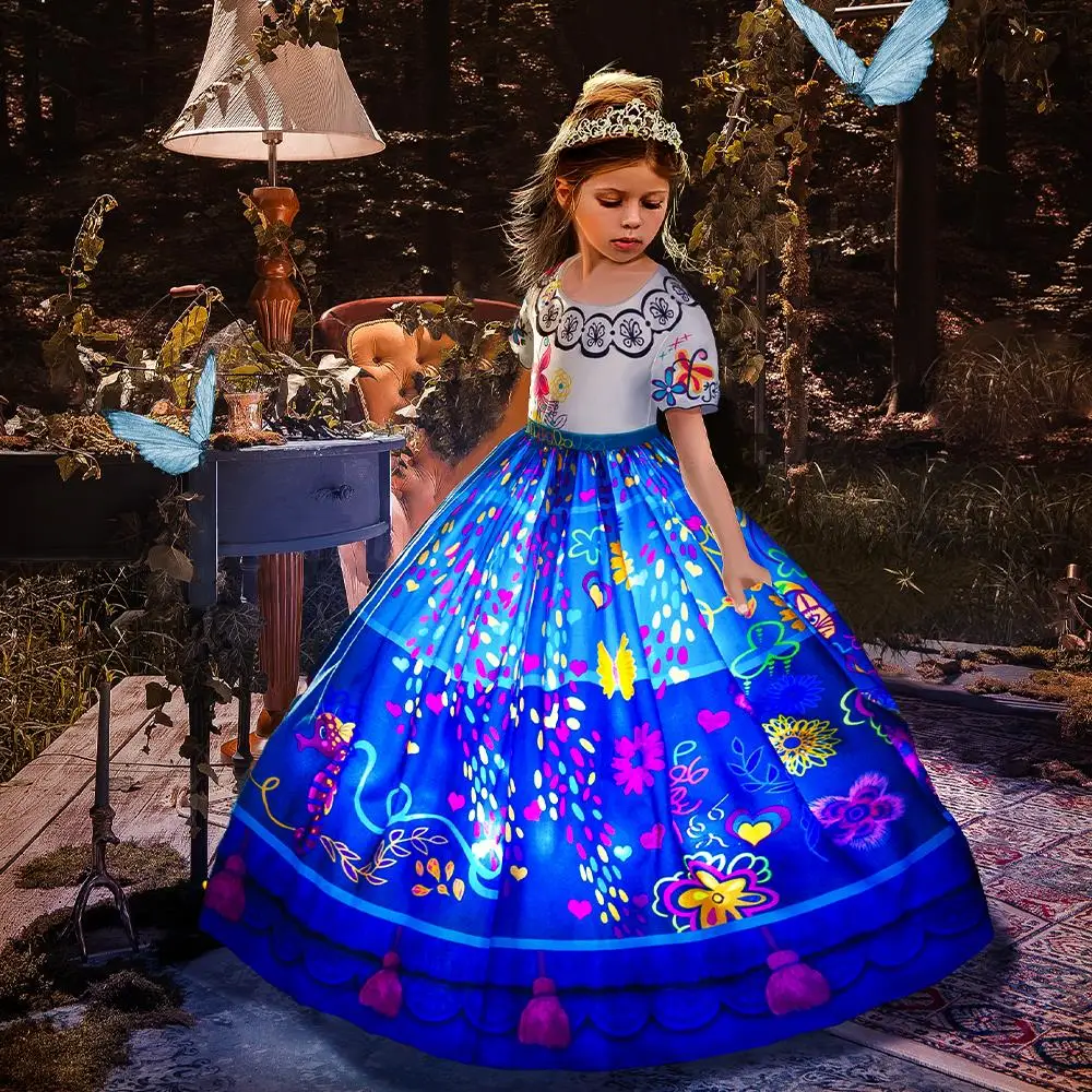 Uporpor Encanto Light Up Princess Birthday Party Dress for Kids Girl Cosplay Mirabel Halloween Ball Gown Evening Dresses Vestido
