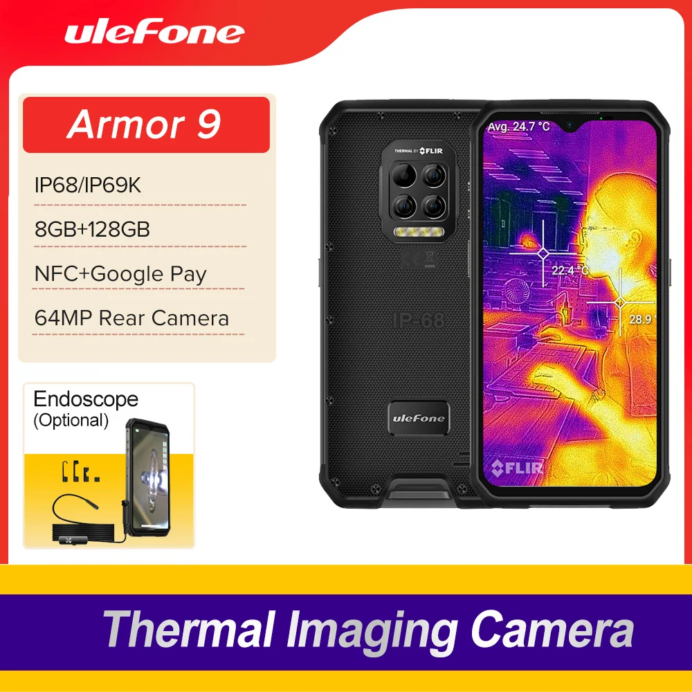 ulefone armor 9 rugged mobile phone thermal imaging camera flir® android 10 128gb smartphone helio p90 mobile phone 6600mah 64mp free global ship