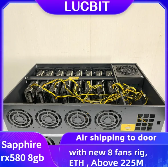 LUCBIT Used Sapphire RX 580 8GB 8-card Gpu Mining Rig Machine Graphics Card Eth  AMD rx580 rx588 with New 8fans rig Kit