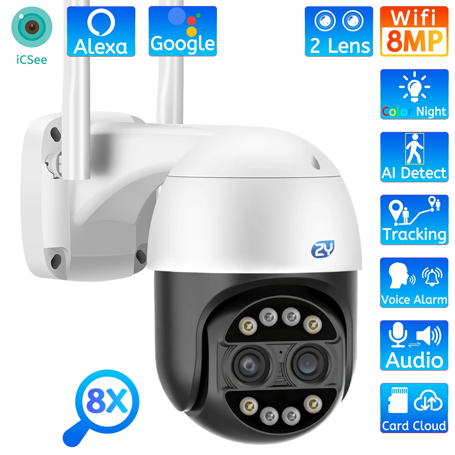 Купить 8-кратный зум, 8-мегапиксельная IP-камера с двумя объективами, Wi-Fi, 4K, наружное видеонаблюдение, двустороннее аудио, PTZ, домашняя камера безопас... Дешево 8-кратный зум, 8-мегапиксельная IP-камера с двумя объективами, Wi-Fi, 4K, наружное видеонаблюдение, двустороннее аудио, PTZ, домашняя камера безопас...