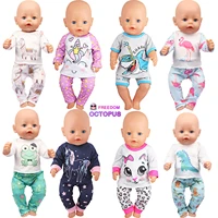 doll clothes pajamas for 43cm baby new bornamerican 18 inch girl doll unicorn shark cartoon clothes suit for generation doll