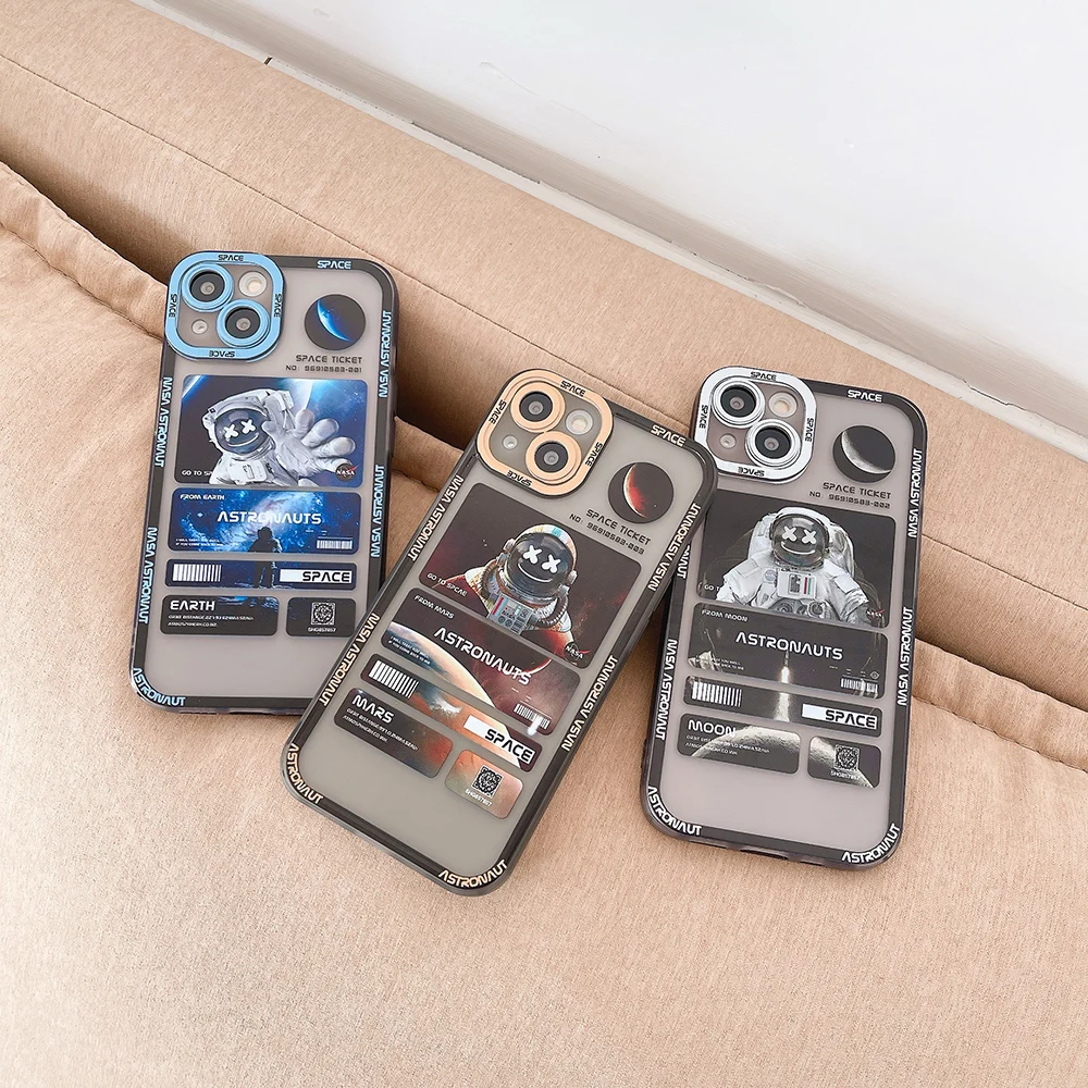 

Space Astronaut Phone Case for iPhone 13 12 11 Pro Max X XR XS 7 8 Plus Shockrpoof Angel Eyes Lens Protection Back Cover