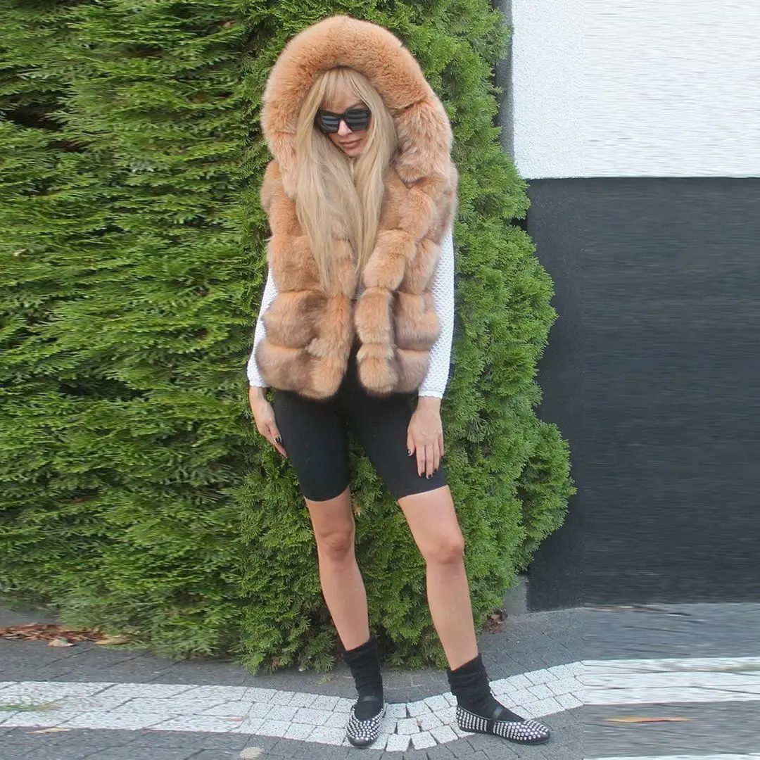 Khkai пальто из натурального лисьего меха без рукавов высокое качество женская