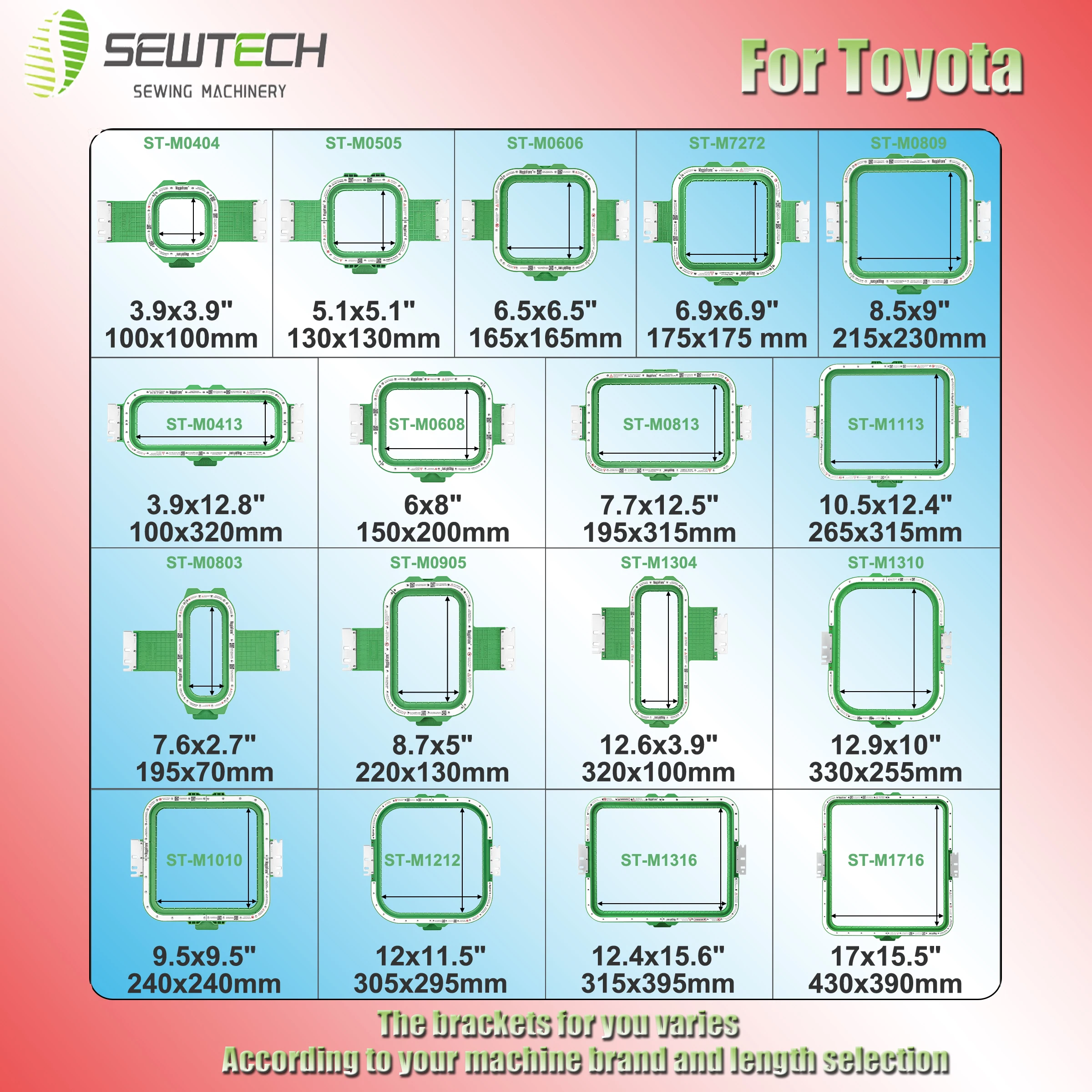 Фото Магнитный пяль для вышивания Sewtech Mighty Hoop Master для вышивальных машин Toyota AD820/830/850/851 ESP9000/9100/9106NET №1