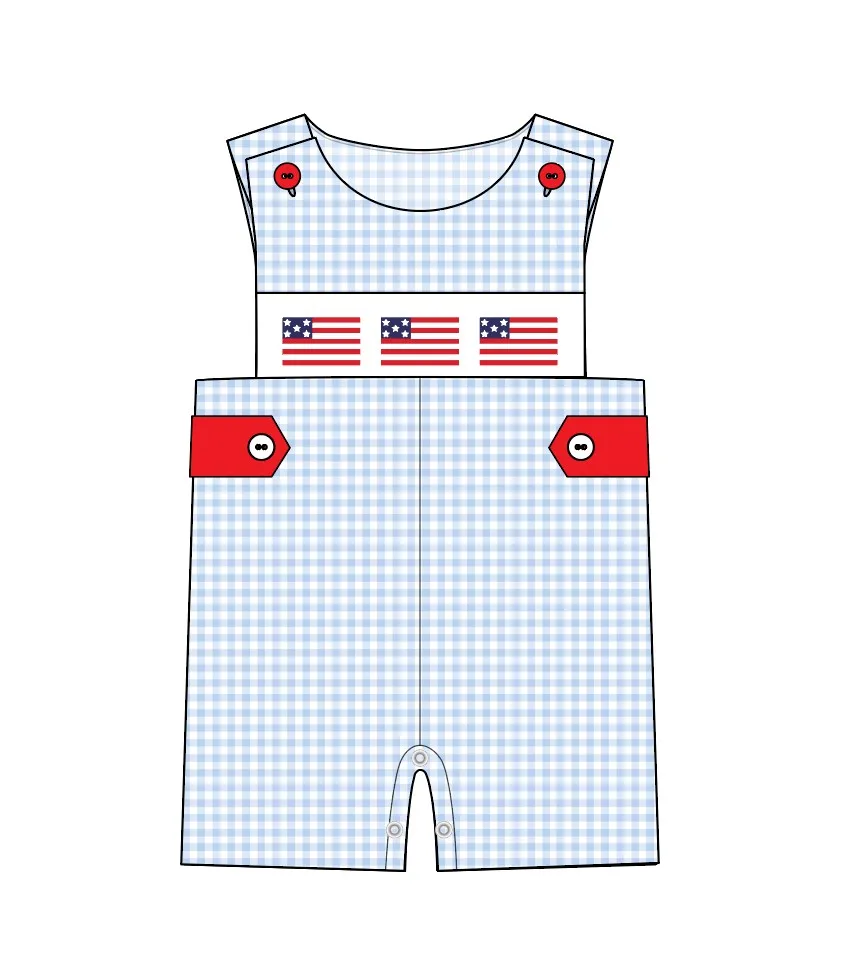 

New Arrival Baby Boys 7.4th Romper Clothes Cute Three National Flag Jumpsuit Newborn Infant Blue Lattice One-Piece For 0-3T Kid