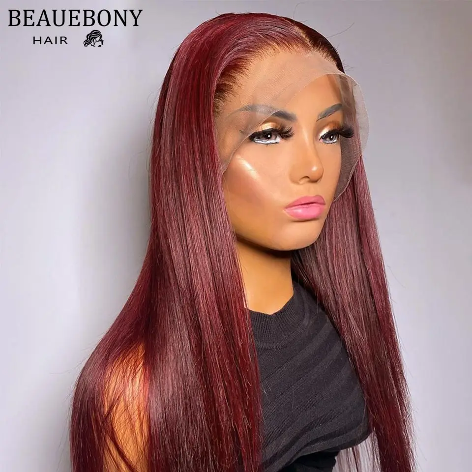 

Burgundy Wig Straight Frontal Wigs Synthetic Straight Lace Front Glueless Lace 360 Lace Frontal Wig Pre Plucked Natural Hair