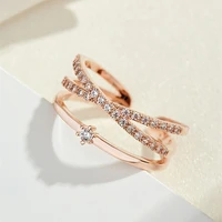 fashion zircon double cross rings exquisite geometric womens adjustable finger rings birthday wedding gift accessories rings