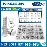 552pcsset external hex bolt set with nuts stainless steel m3 m4 m5 m6 bolts and nuts set hexagon head screw kit for bicycle