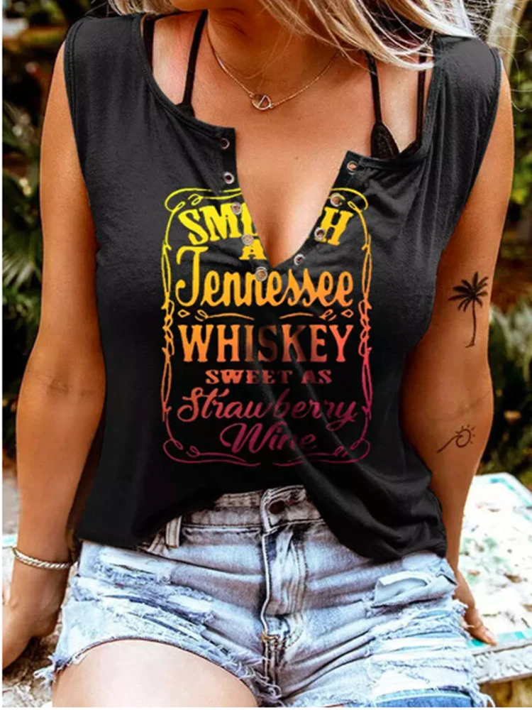 

Sexy Hollow Out Summer Tank Top Women Whiskey Sweet As Strawberry Wine Funny Shirts Country Music Graphic Sleeveless T Shirt