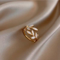 luxury gold color leaf leaves shape open rings for women korean fashion adjustable ring 2022 new design wedding party jewelry