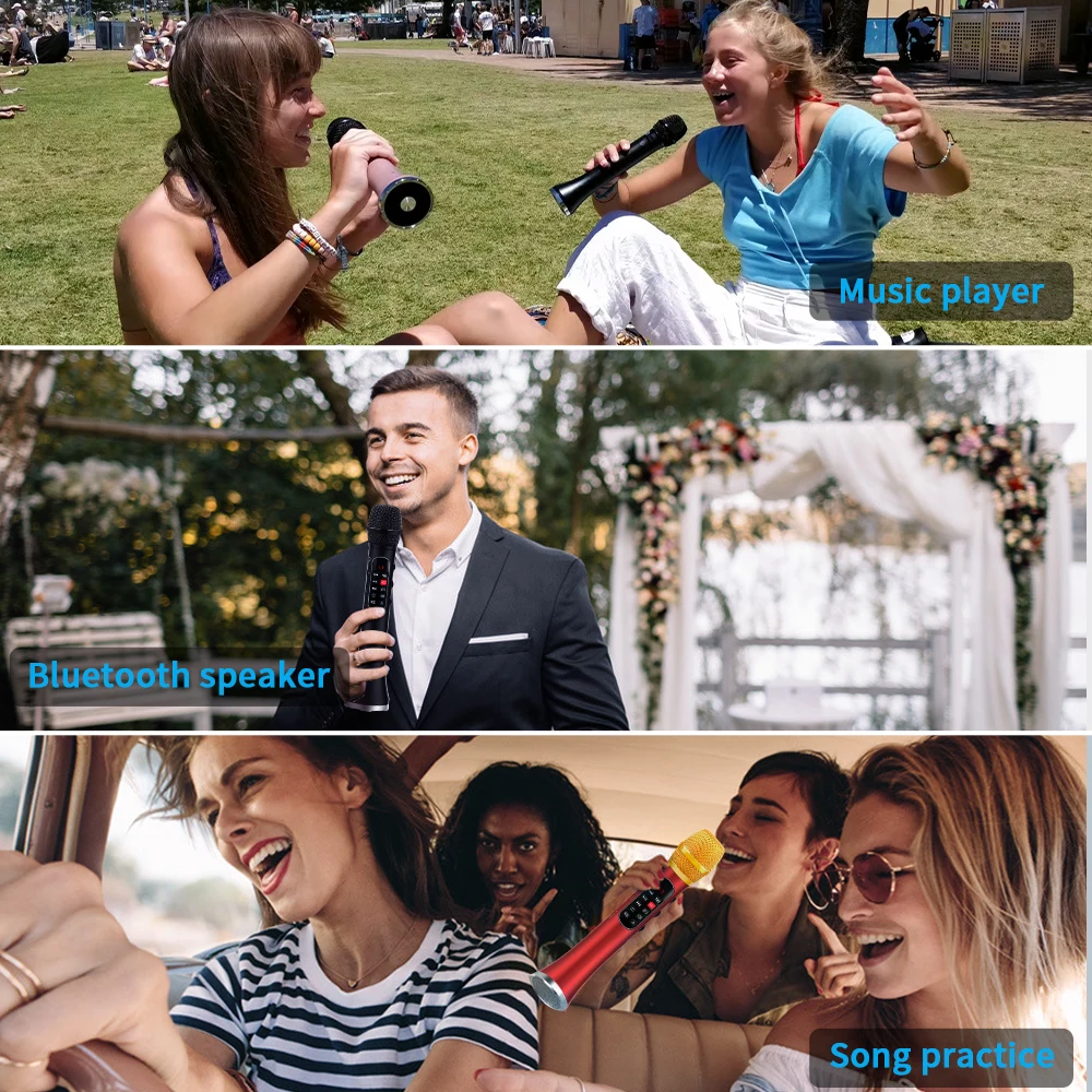 Tanie Lewinner L-699 Profesjonalny Mikrofon Karaoke Bezprzewodowy Głośnik Przenośny Mikrofon Bluetooth Do Obsługi Telefonu Nagrywanie TF Play