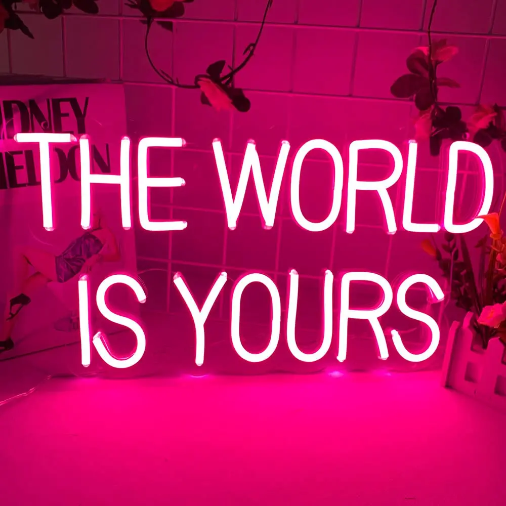 

Персонализированные неоновые светодиодсветодиодный светильники The World Is Your, вывеска для спальни, вечеринки, дня рождения, сувениры для комнаты, рождественские лампы для бара, Настенный декор