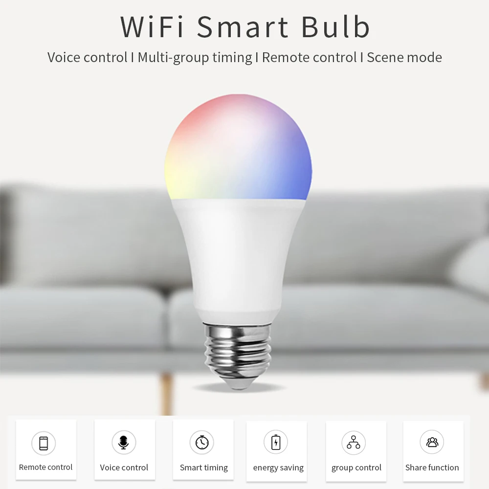 Умная цветная лампа E27 с Wi-Fi 9 Вт светодиодная RGB поддержкой Alexa Google Home Tuya Smart 110-250 В +