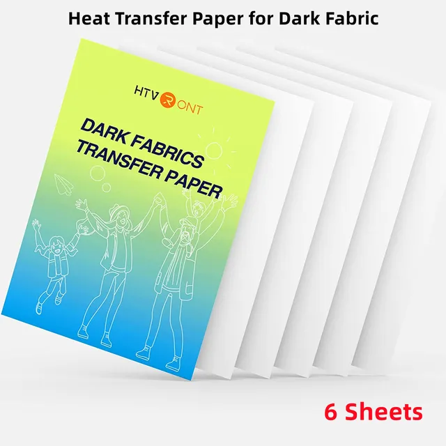 HTVRONT 6 Sheets 8.5x11in Heat Transfer Paper For Dark Fabric Cotton T-Shirt Printing DIY Iron On Printable Heat Transfer Vinyls