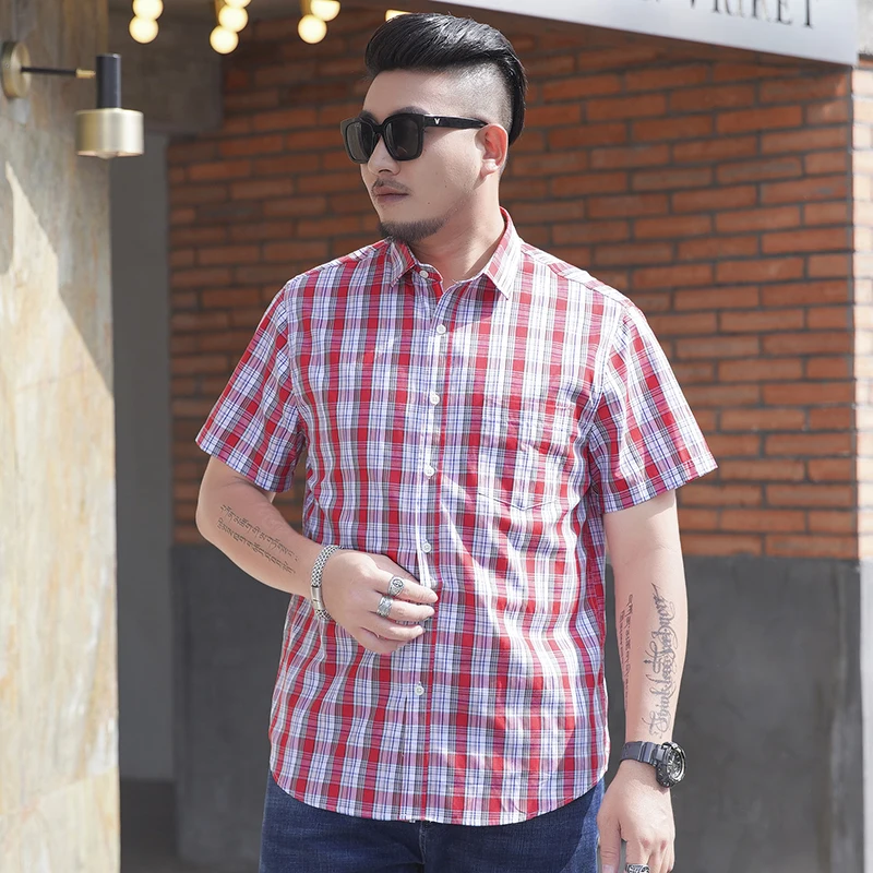 

Oversized Clothing for Men 3xl 4xl 5xl 6xl 2022 Summer New Men's Smart Casual Fashion Plaid Button Up Short Sleeve Shirts
