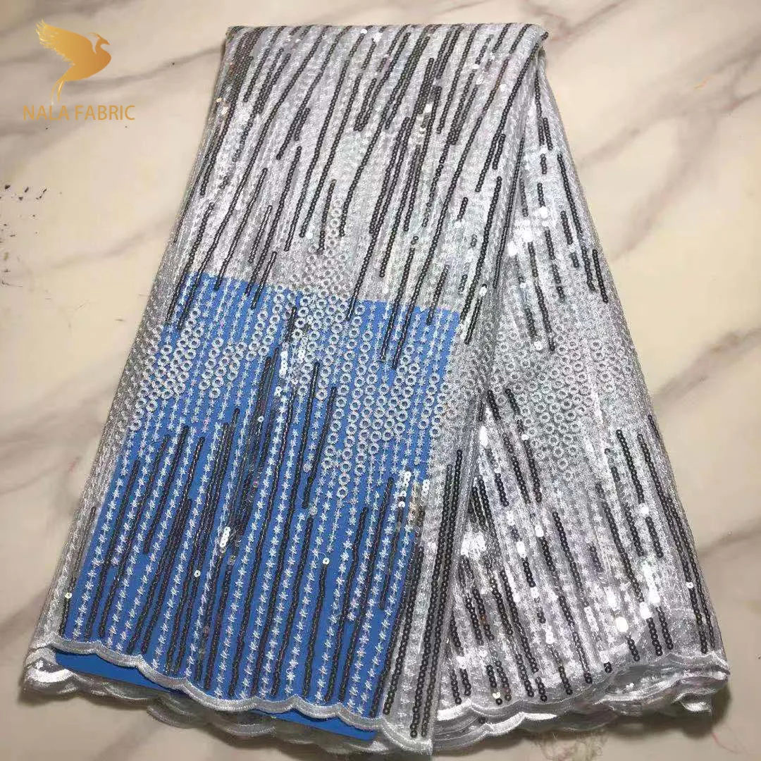 

PL60331 Luxury African Sequence Lace Fabric 5 Yards High Quality Sequin Embroidery French Tulle Nigerian Wedding Asoebi Material