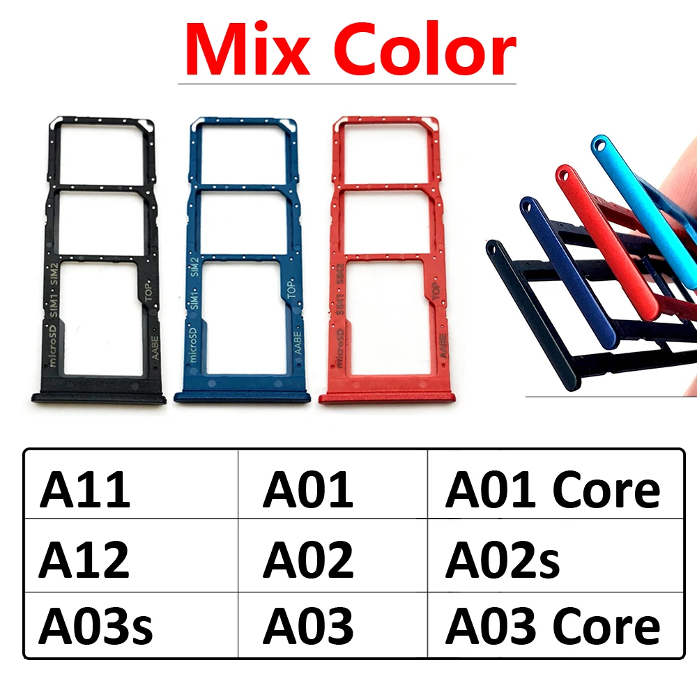 

10Pcs Original Dual SIM Card Slot SD Card Tray Holder Adapter For Samsung Galaxy A01 A11 A12 A02 A02s A03s A03 Core Mix Color