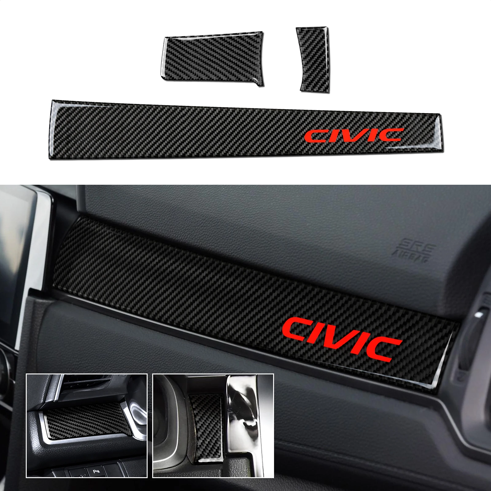 Carbon Fiber Sticker Car Dashboard Panel Decals for Honda Civic 10th Gen 2021 2020 2019 2018 2017 2016 Trim Accessories