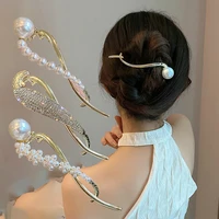 simple temperament imitation pearl rhinestone hair clip gold color metal hair accessories for women