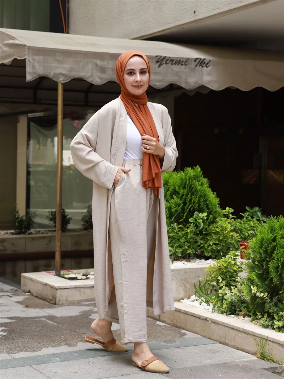 

Kimono suit Women 'S bottom and top twinset button kimono hijab suit Muslim fashion summer casual use stylish and fashion