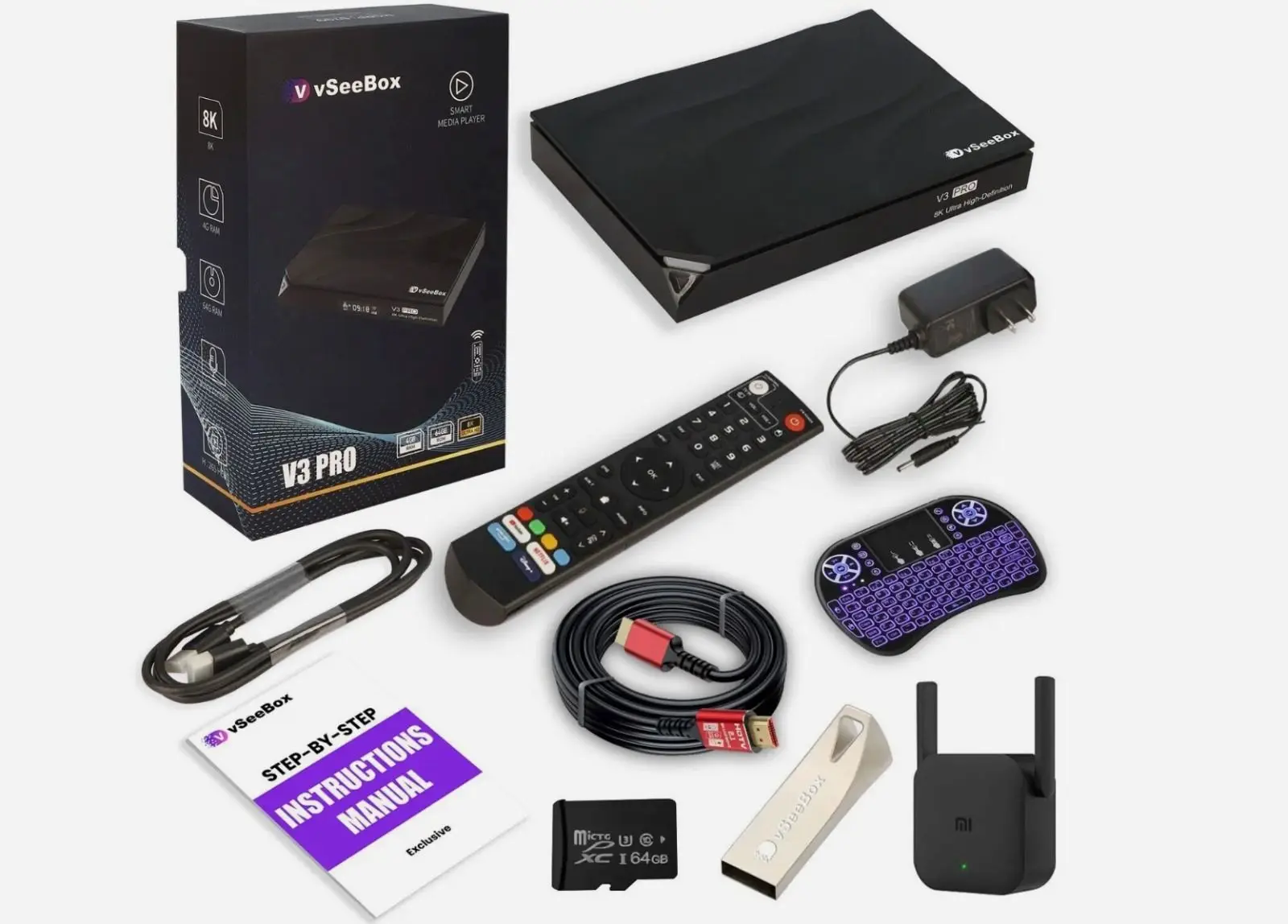 Лидер продаж 2024 года VSeeBox V3 Pro 8k HDMI Android 11 Smart Box с голосовым управлением 4 ГБ DDR3 64