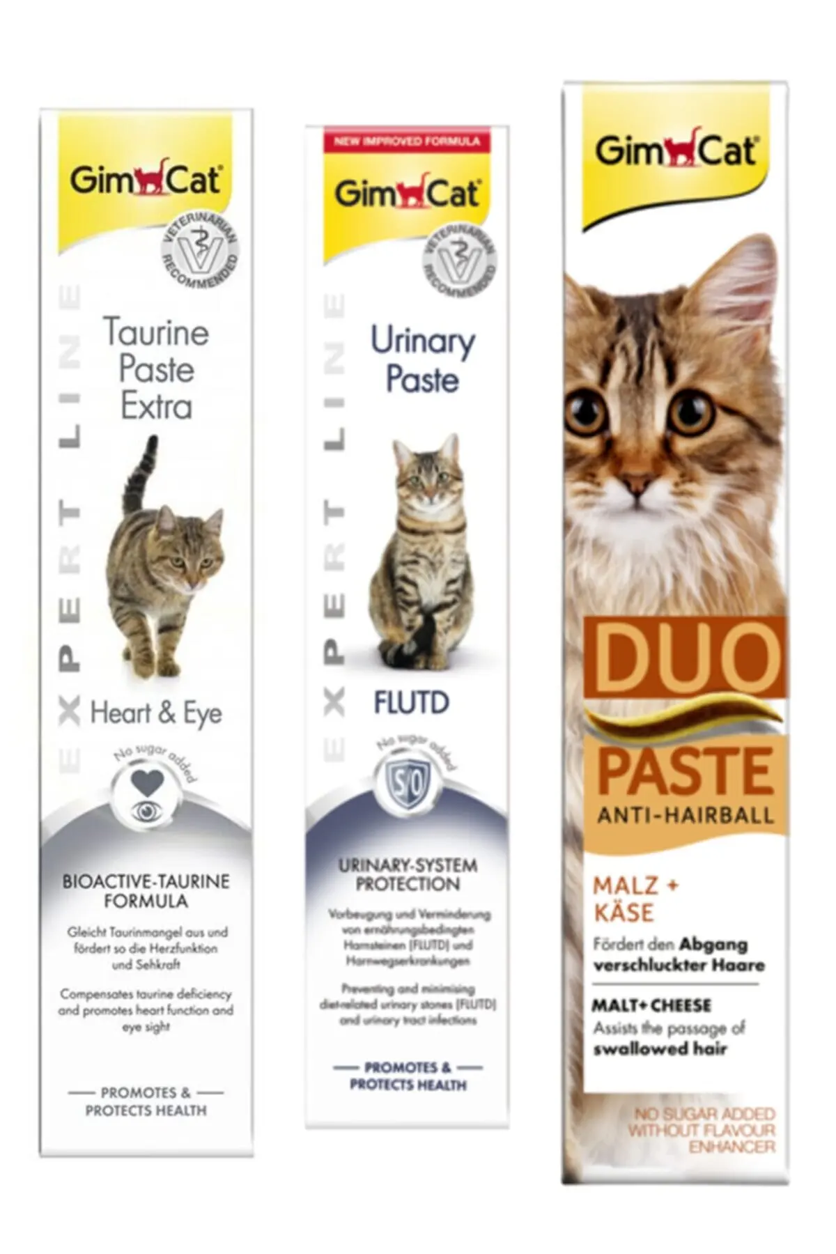 Gimcat Taurine Paste 50 gr + Urinary Paste 50 gr + Duo Paste Anti-hairball Malt with Cheese 50 gr