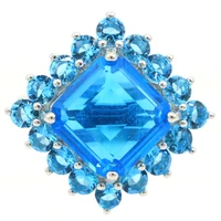 22x22mm lovely cute swiss blue topaz women daily wear 925 silver rings drop shipping