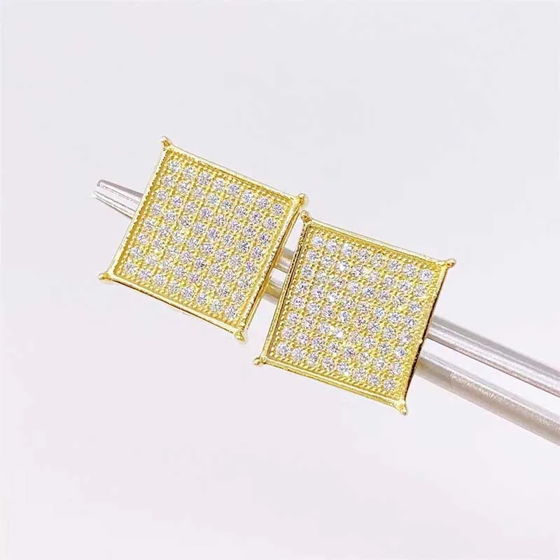 

Square Iced Diamond Stud Earrings 14K Gold Plated Zircon Ear Studs Screwback Women Men Ins Hiphop Jewelry Silver 925 Pendientes