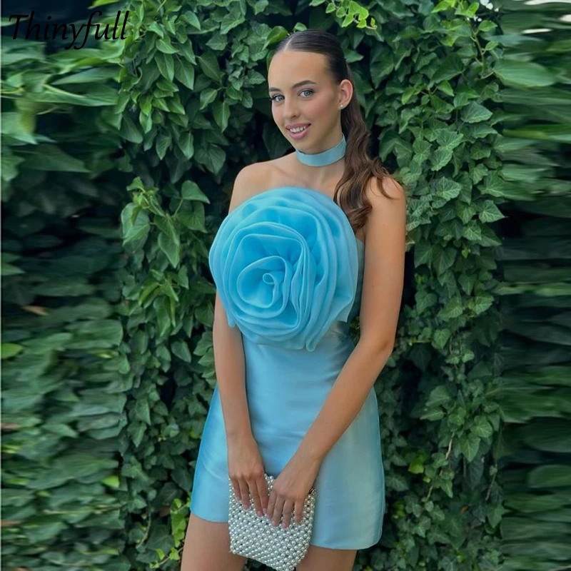 Тонкие Атласные/из органзы короткие женские платья с 3D цветами для дня рождения
