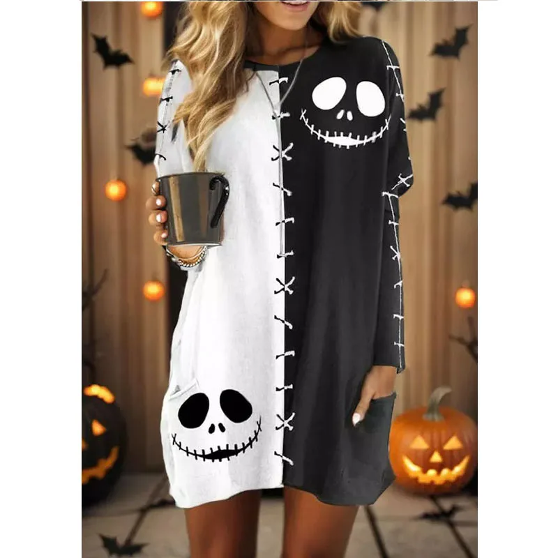 

Halloween Color Block Ghost Face Pocket Mini Dress