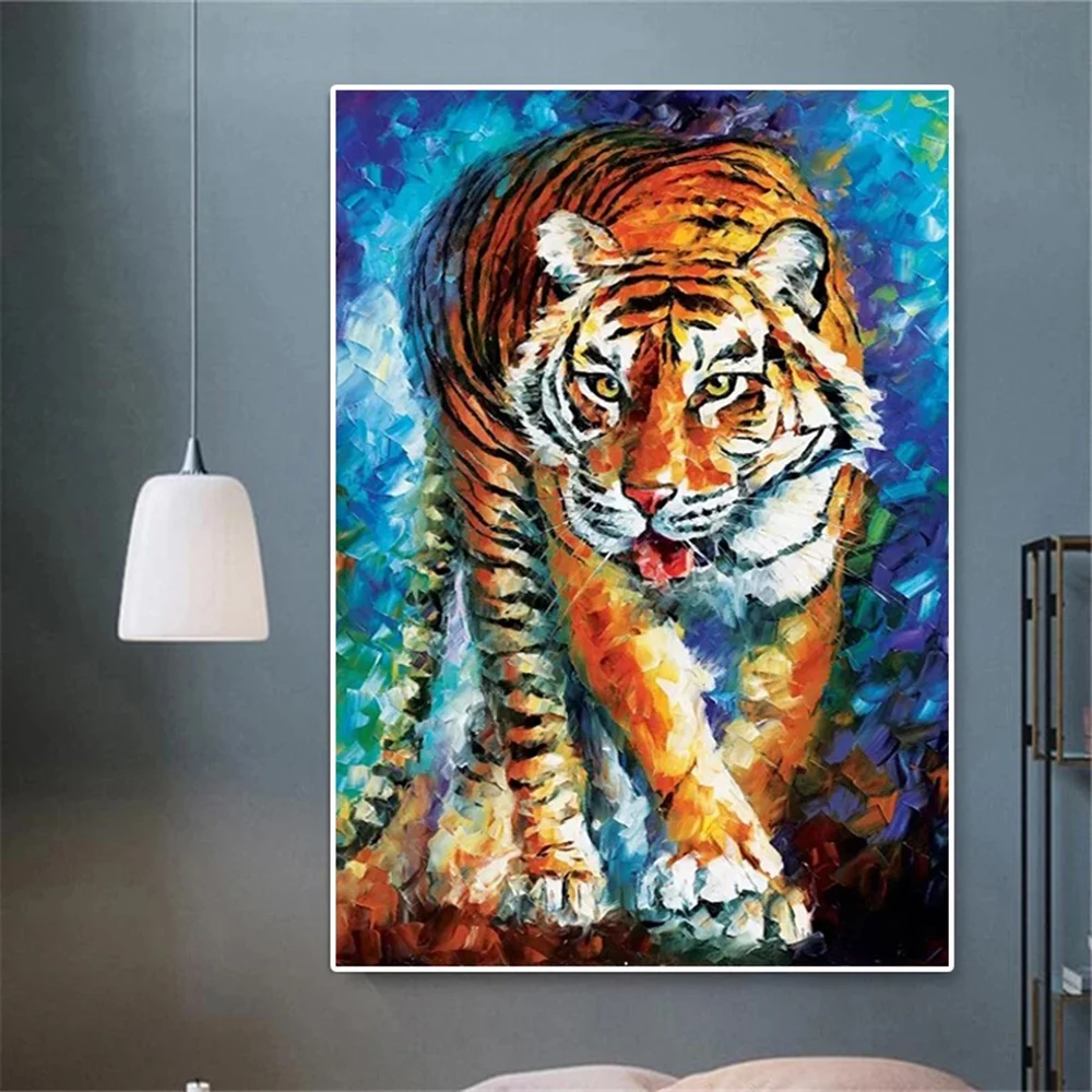 

Abstract Oil Painting Painted Tiger On Canvas Poste and Print On The Wall Art Mural for Living Room Decoration Frameless Cuadros