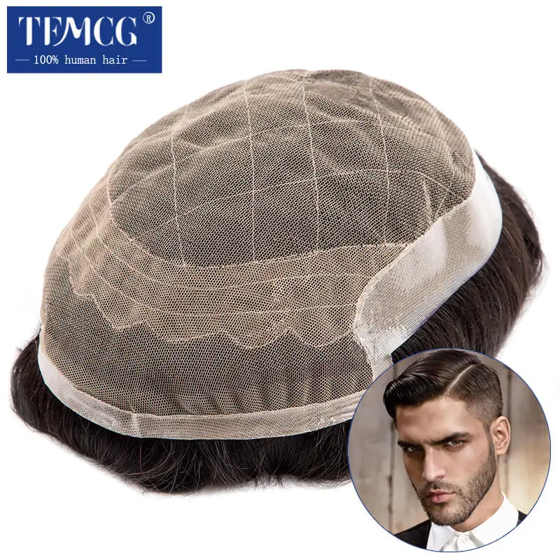 OCT-Lace & PU Base Breathable Male Hair Prosthesis Natural Human Hair Toupee Men Male Wig Exhaust Systems Unit Free Shipping