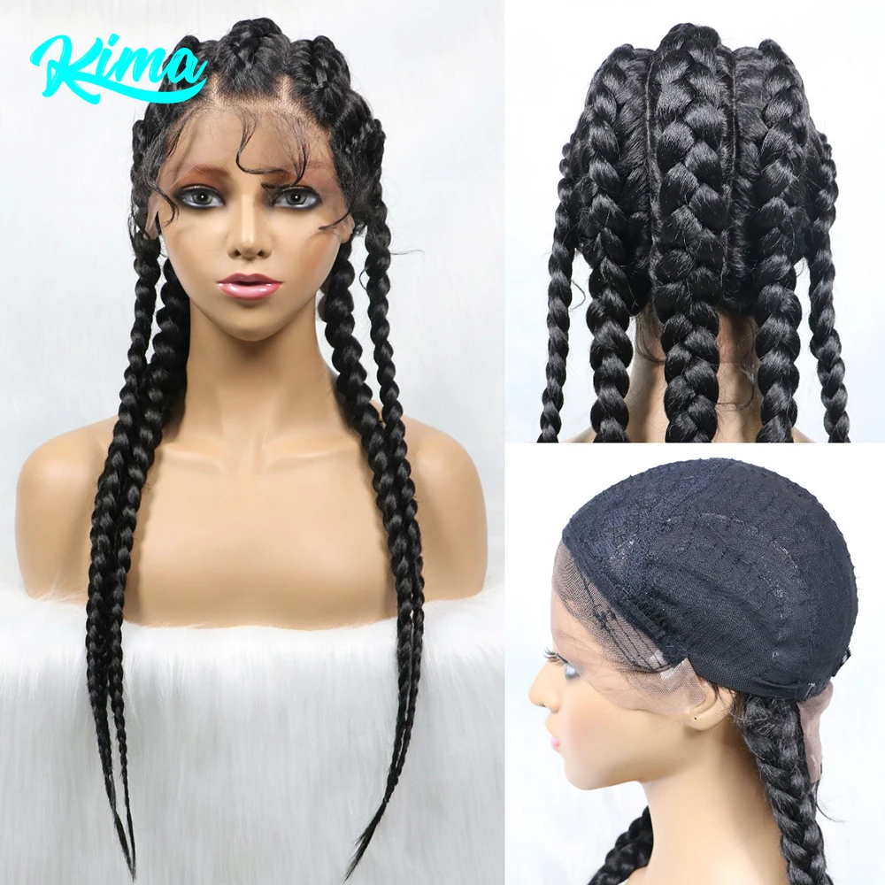 Lace Frontal Cornrow Wig 24 Inches Medium Long Synthetic Wigs Knotless Box Braided Wigs With Baby Hair For Women Afro Style Wig