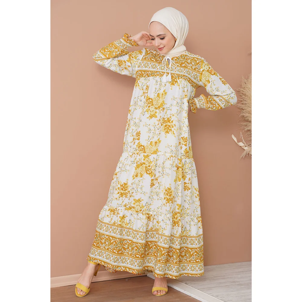 Collar Laced Hijab Dress Trend Fashion 4 Colors abaya abayas for women abayas muslim sets jilbab modest clothing muslim dress wo