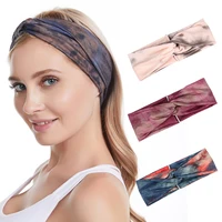 tie dyed print cross knot hairband flower wide headband casual elastic fabric hairband head wrap girls hair band accessories