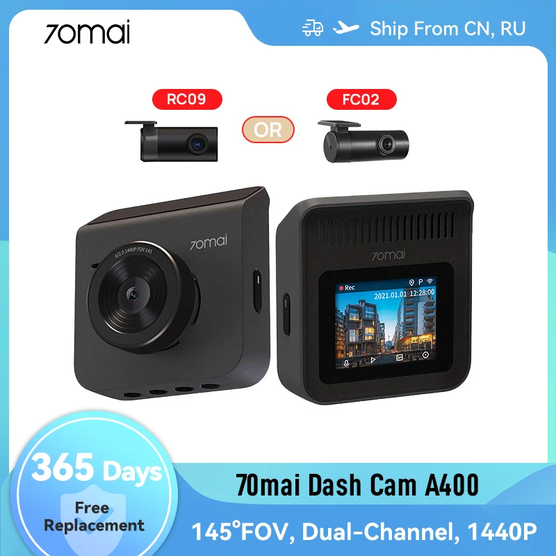 

70mai Dash Cam A400 Car DVR 1440P QHD Resolution 145° FOV Dual-Channel Recording Support Rear Cam APP Control 24H ParkingMonitor