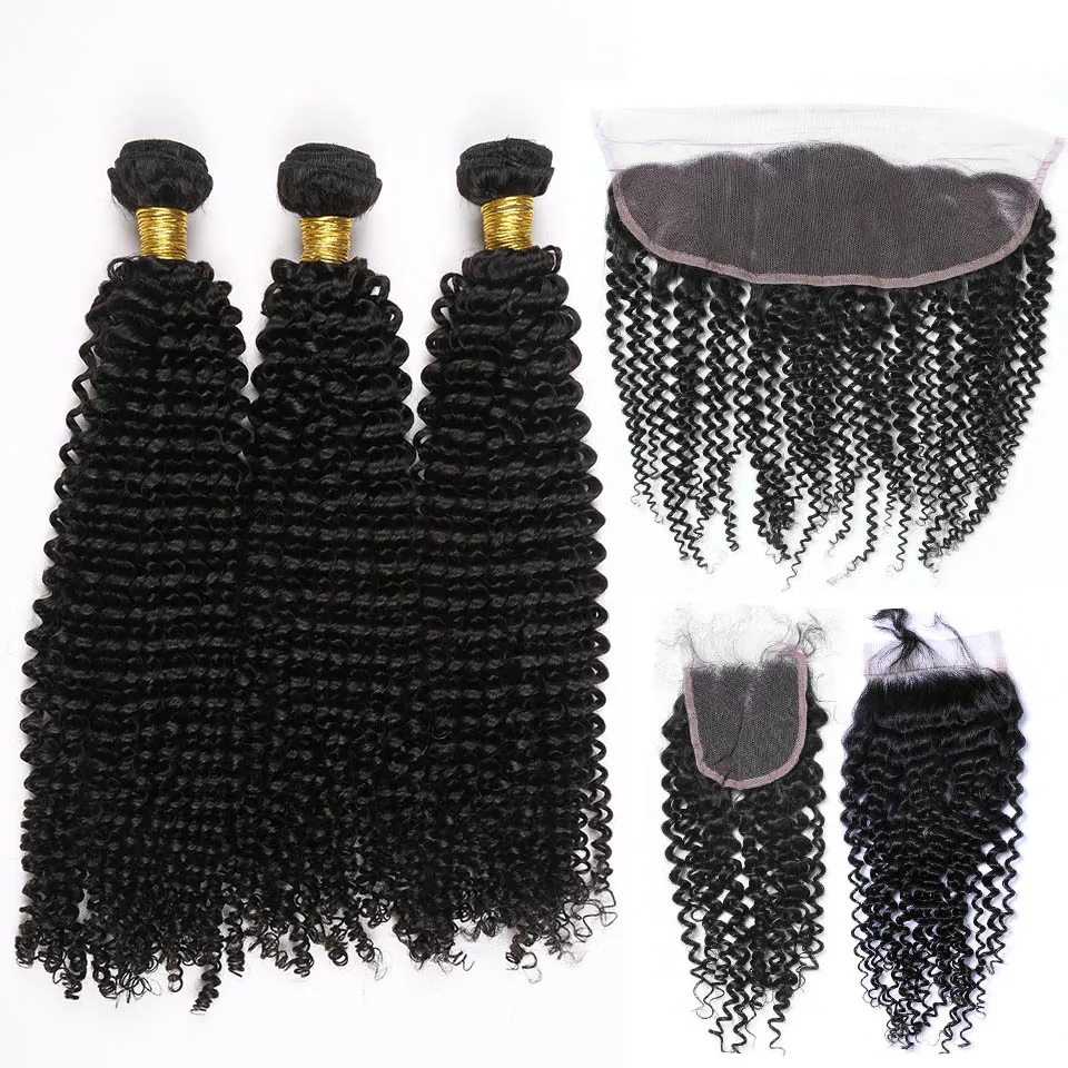 

Kinky Curly Bundles With Closure Brazilian Hair Weave Bundles With Closure Frontal Human Hair Bundles With 4X4 5x5 Lace Closure