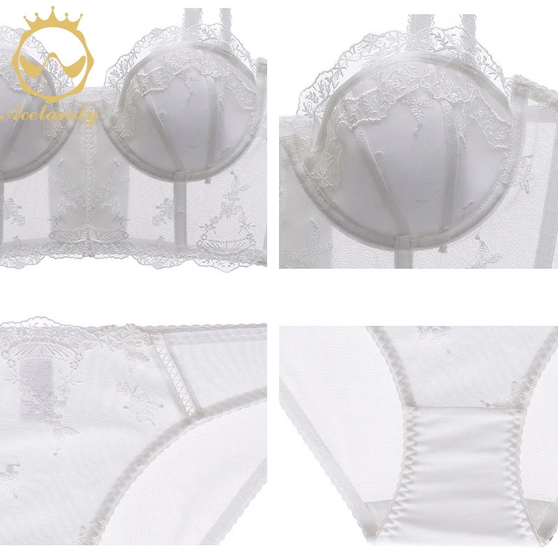 ACELANDY-French White Lingerie Sexy Women's Underwear Set Push Up Brassiere Lace Embroidery Bra Panty Sets Wedding Underwear