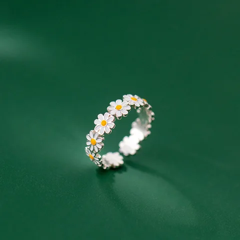 Vintage Daisy Blumenringe für Frauen koreanischer Stil Verstellbarer Öffnung Finger Ring Braut Hochzeit Engagement Statement Schmuck GIF