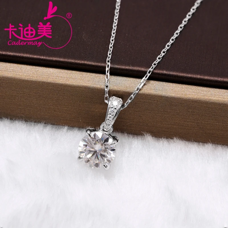 CADERMAY Classic 925 Silver Plated 10k Silver Bright Pendant Necklace Round Moissanite Gift for Women Custom Fashion Jewelry