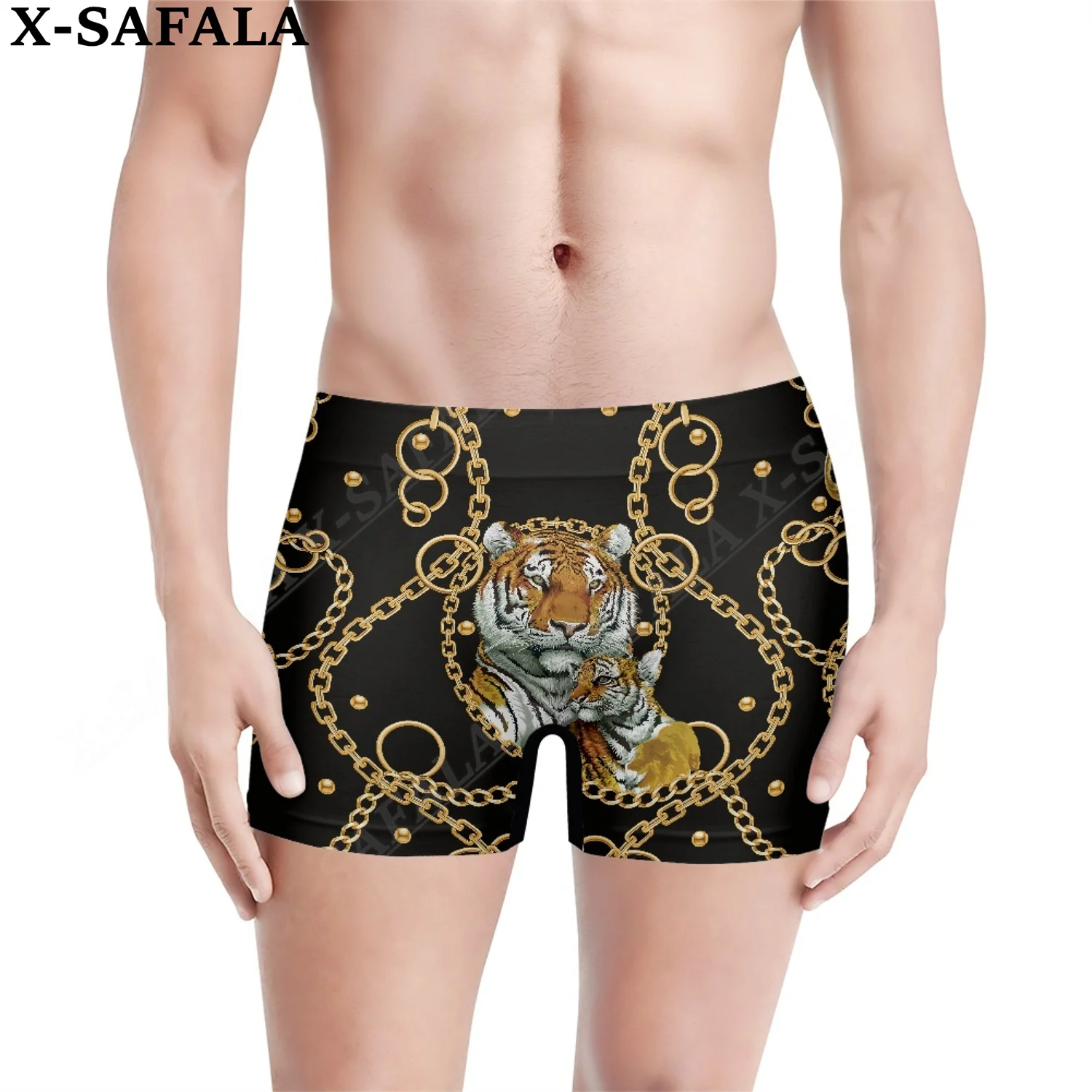 

Baroque Chain Tiger 3D Printing Male External Underwear Shorts Seamless Pants High Elastic Swimwear Beach Swimming Trunks