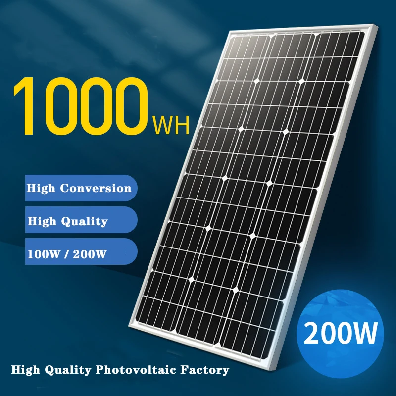 

HOUSEACE 100/200W Solar Panel 18V Monocrystalline Charger Cell Diy Solar Panel Energy Systems Module for Outdoor Camping S061