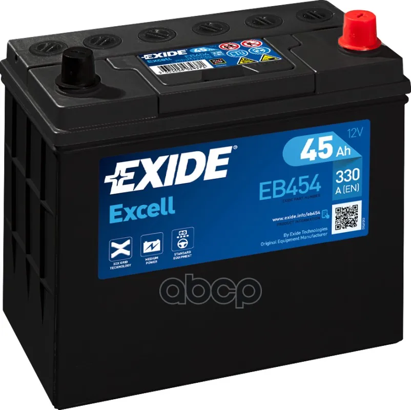 Exide Eb454 Excell_аккумуляторная Батарея! 19.5/17.9 Евро 45ah 330a 237/127/227 545 156 033 EXIDE арт. EB454