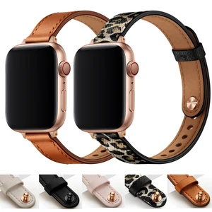 VIOTOO Genuine Leather Strap for Apple Watch 7 41mm 45mm 38mm 42mm Thin Slim Wristband for iWatch Band 40mm 44mm se 6 5 4 3 2 1