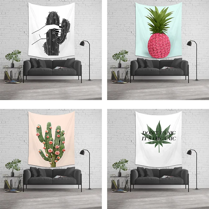 

Spring, Summer, Autumn And Winter Cactus Pineapple Animal Datura Tapestry Simia Style Dormitory Family Living Room Decoration