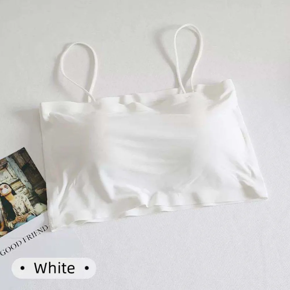New Fashion Summer Sexy Bras For Women Push Up Lingerie Ice Silk Seamless Word Sling Female Tube Top White Bralette Tops Tanks