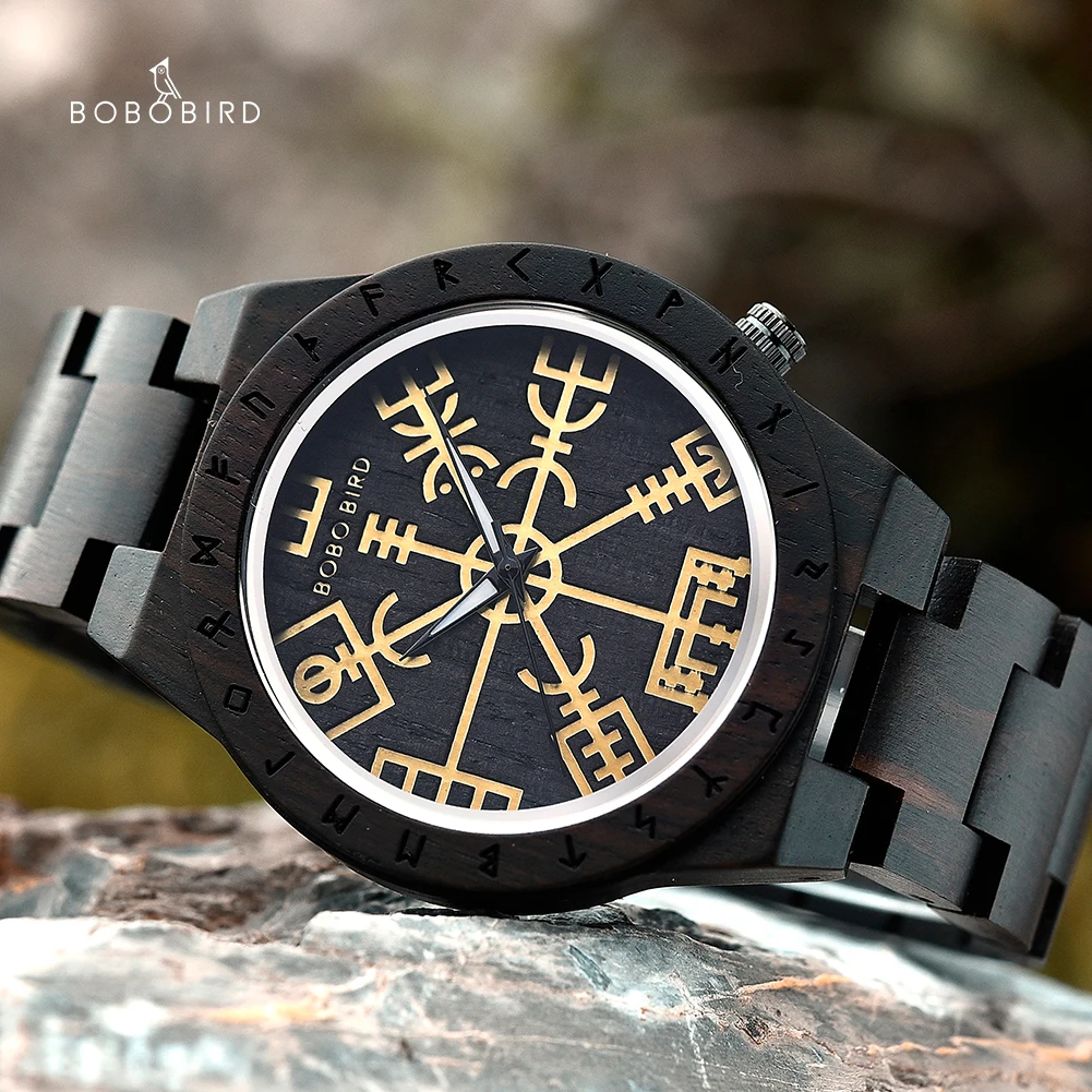 

Viking Warrior Men Watches Solid Wood Quartz Wristwatches With Luminous Pointer Casual Men's Watch Support Customize Dropship
