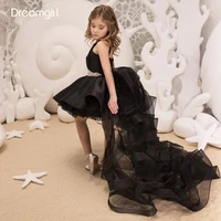 detachable layer puffy ball gown kid pageant princess evening party dress high low crystal pearl belt flower girl communiondress