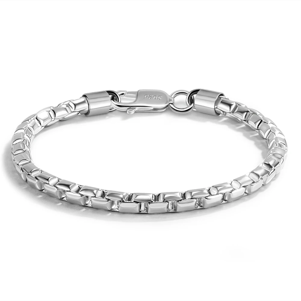 

Men 925 Sterling Silver Bracelet Fashion Italy 5MM Square Rolo Link Round Box Chain Boy Bangle 6.7~9 Fine Cuff Jewelry Gift