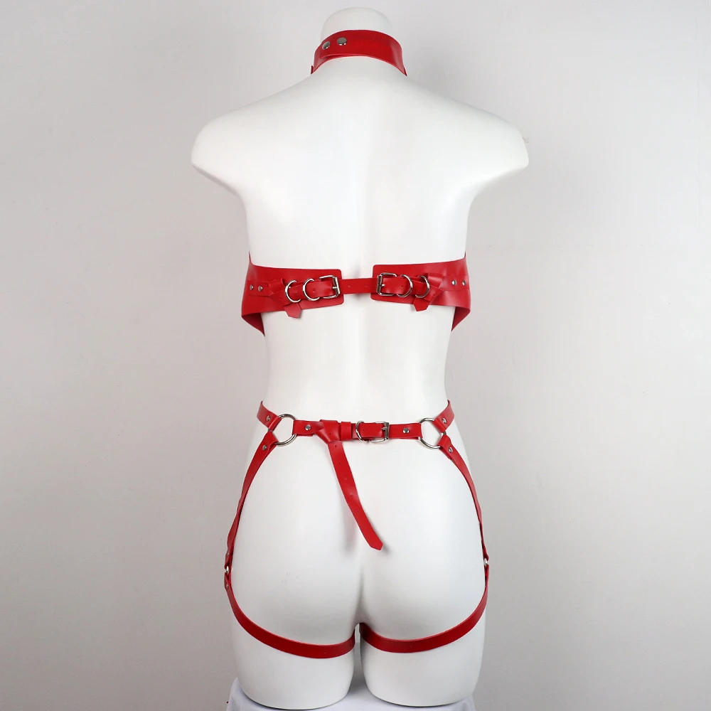 Sexy Garter Body Leather Harness Set Underwear Body Bondage Gothic Fetish Bra Lingerie Stockings Garter Belt Sex Festival Outfit